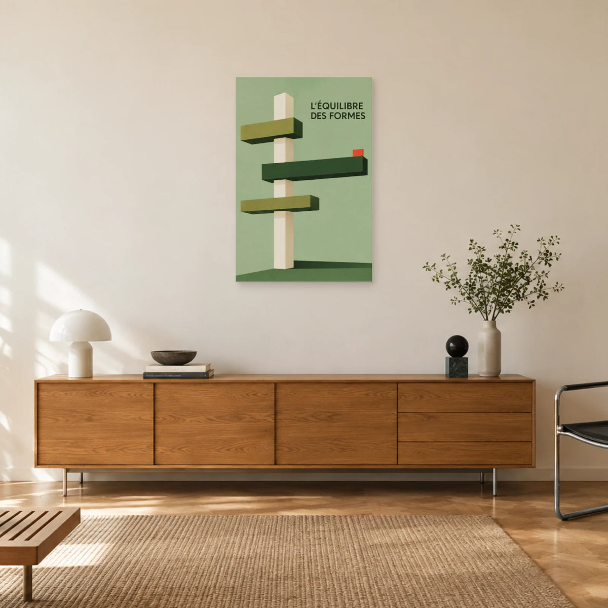 Affiche Bauhaus vert - Construction en porte-à-faux dans un salon - Art Virtuoso