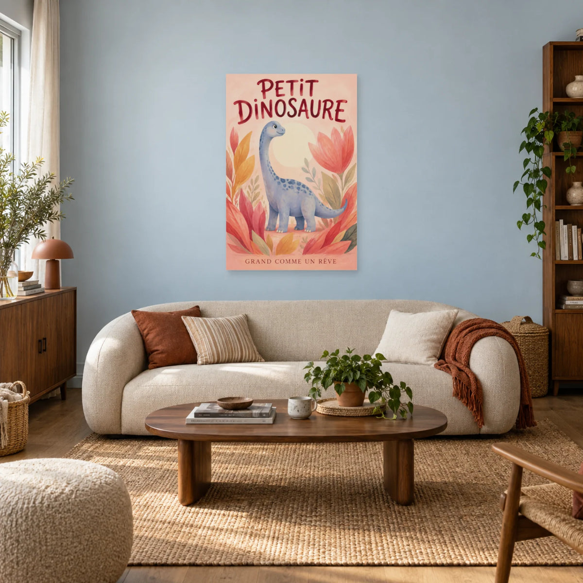 Affiche Petit dinosaure - Grand comme un rêve dans un salon - Art Virtuoso