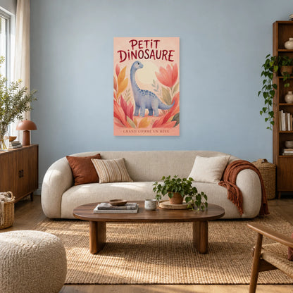 Affiche Petit dinosaure - Grand comme un rêve dans un salon - Art Virtuoso