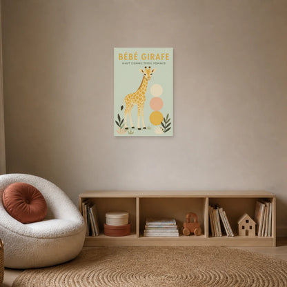 Affiche Bébé Girafe – Haut Comme Trois Pommes dans un bureau - Art Virtuoso