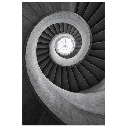 Architecture brutaliste en spirale et verrière ronde, affiche 60 × 90 cm