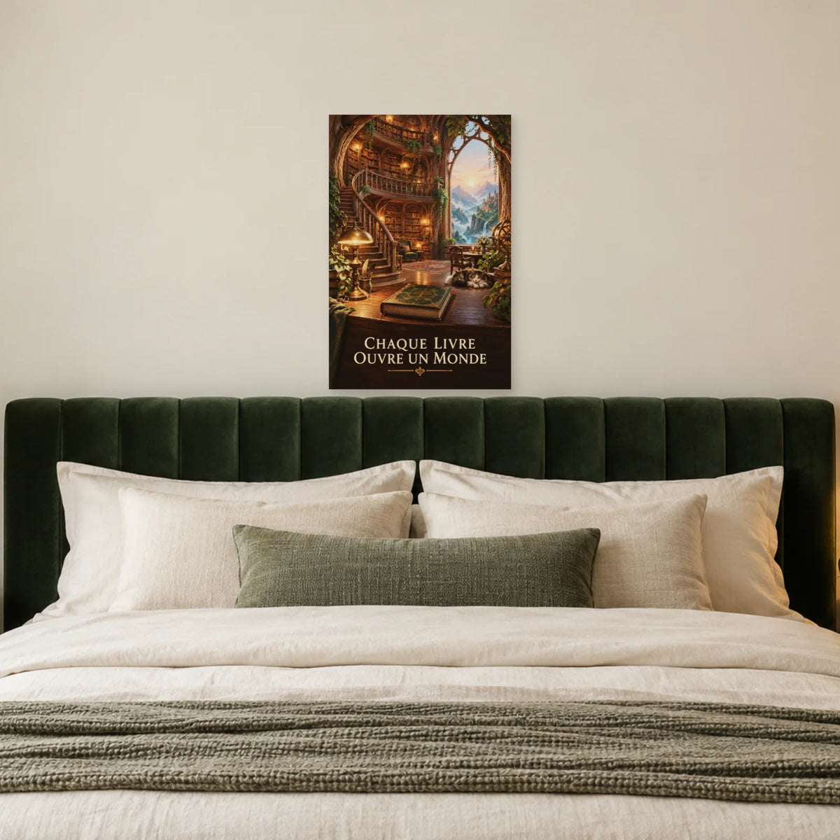 Affiche bibliothèque des mondes imaginaires dans une chambre - Art Virtuoso