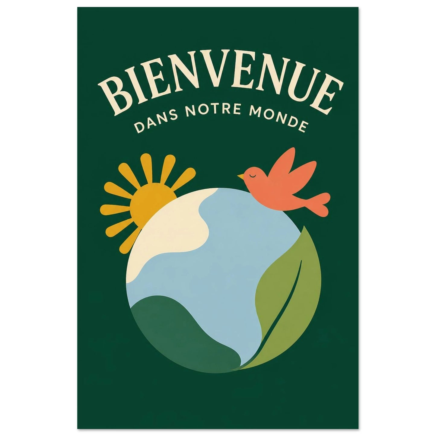 Affiche Bienvenue – Dans Notre Monde, illustration éditoriale verticale, format 40 × 60 cm