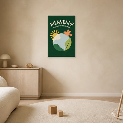 Affiche Bienvenue – Dans Notre Monde dans un salon - Art Virtuoso