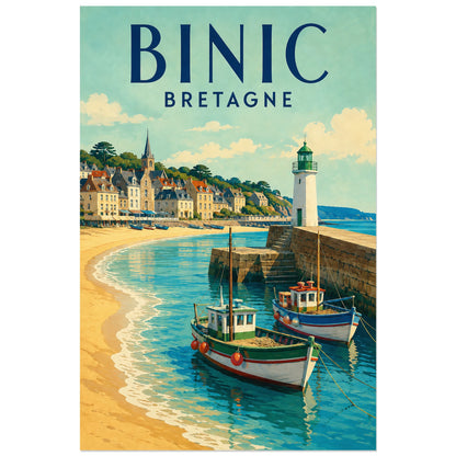 Bateaux et jetée du port de Binic, affiche 30 × 45 cm