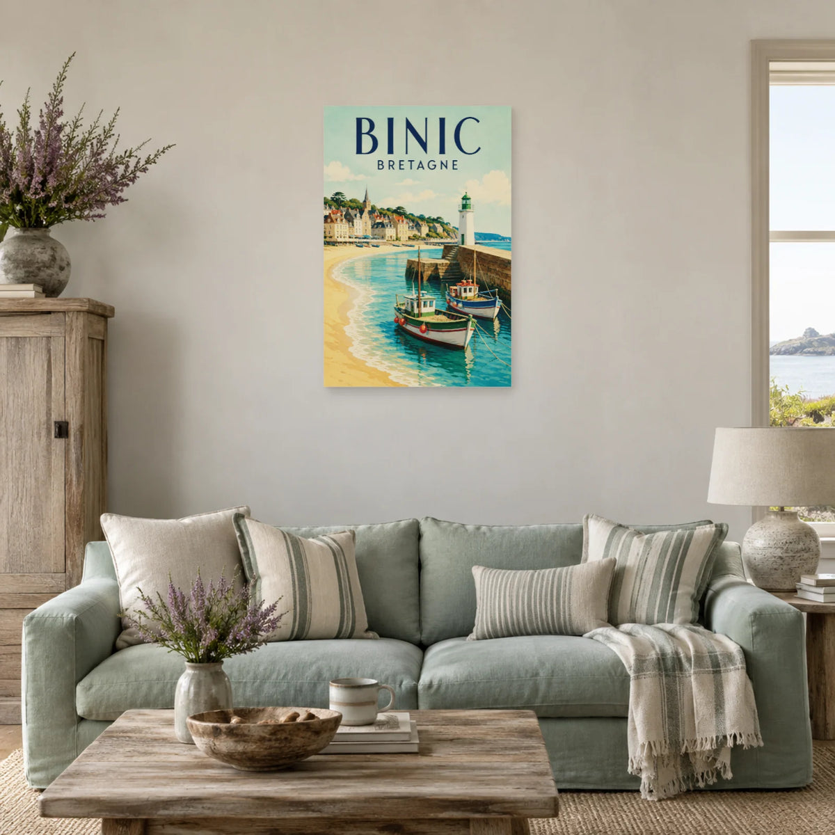 Affiche Binic - Le port et la jetée dans un salon - Art Virtuoso