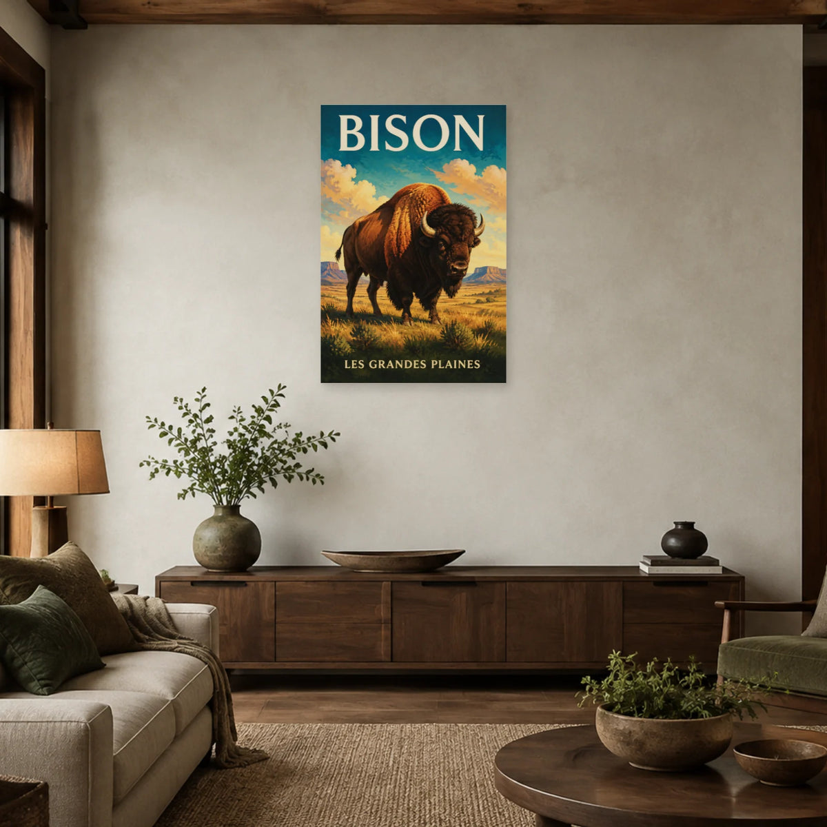 Affiche Bison, les grandes plaines dans un salon - Art Virtuoso