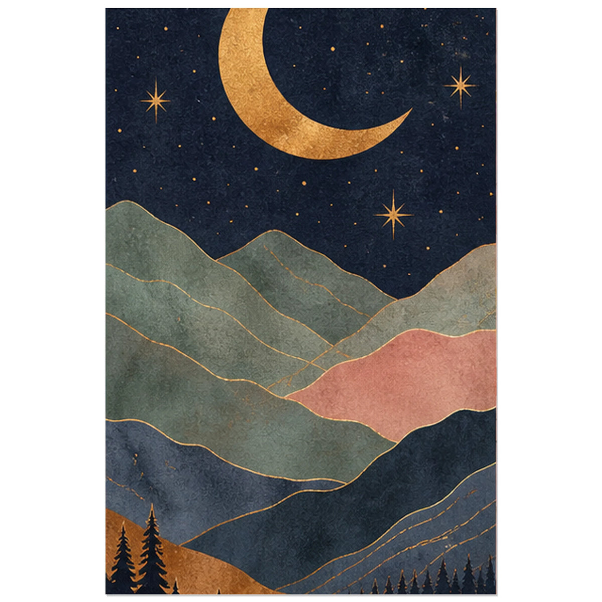 Paysage nocturne au croissant ocre, affiche 60 × 90 cm