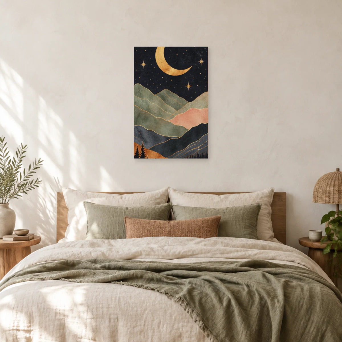 Affiche Lune bohème sur les montagnes dans une chambre - Art Virtuoso