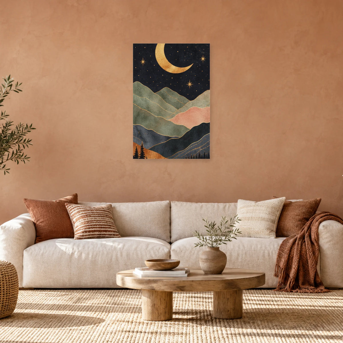 Affiche Lune bohème sur les montagnes dans un salon - Art Virtuoso