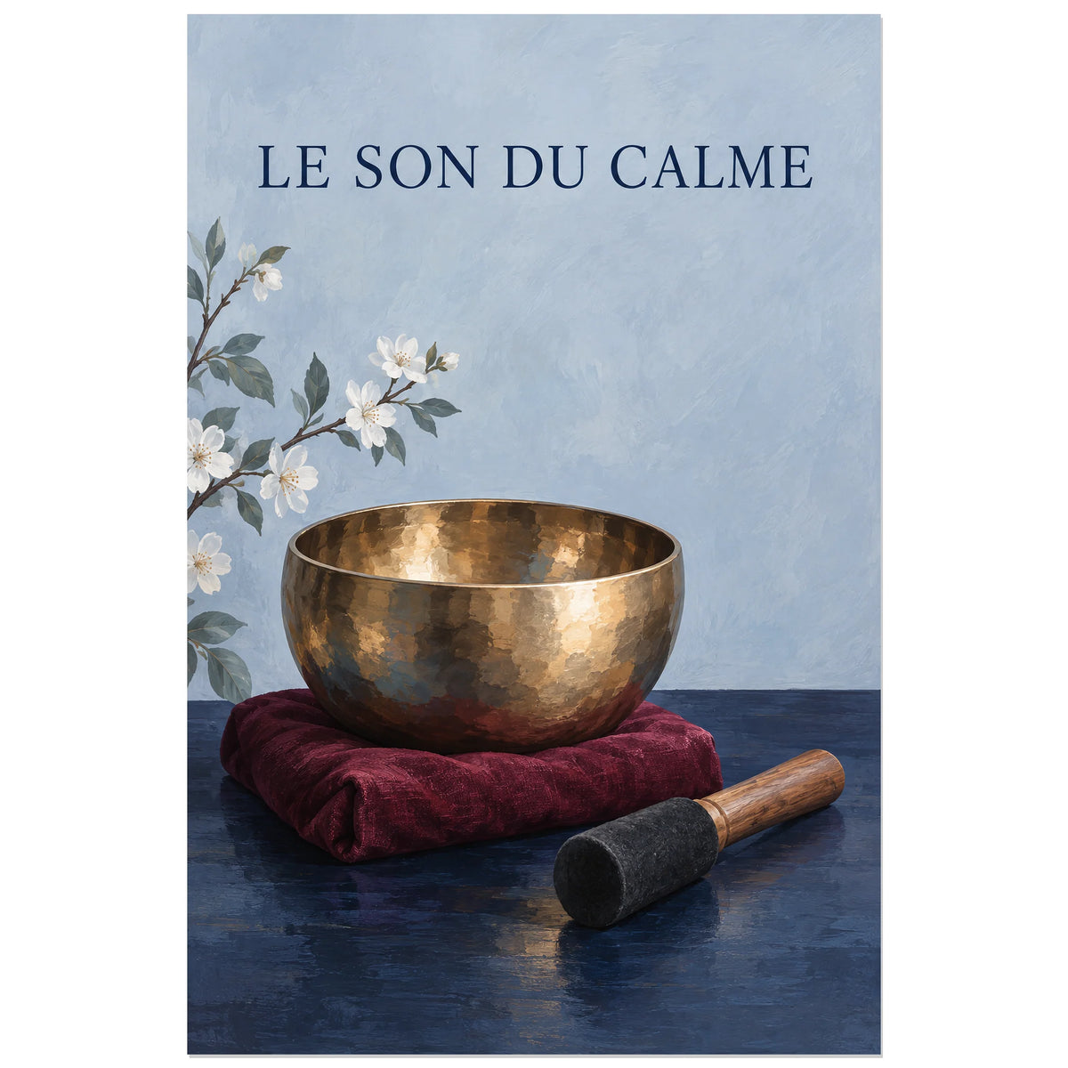 Nature morte de bol chantant sur fond bleu poudré, visuel 60 × 90 cm
