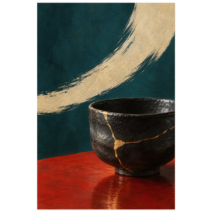Affiche Kintsugi - Lignes d'or, nature morte réaliste / composition picturale verticale, format 40 × 60 cm