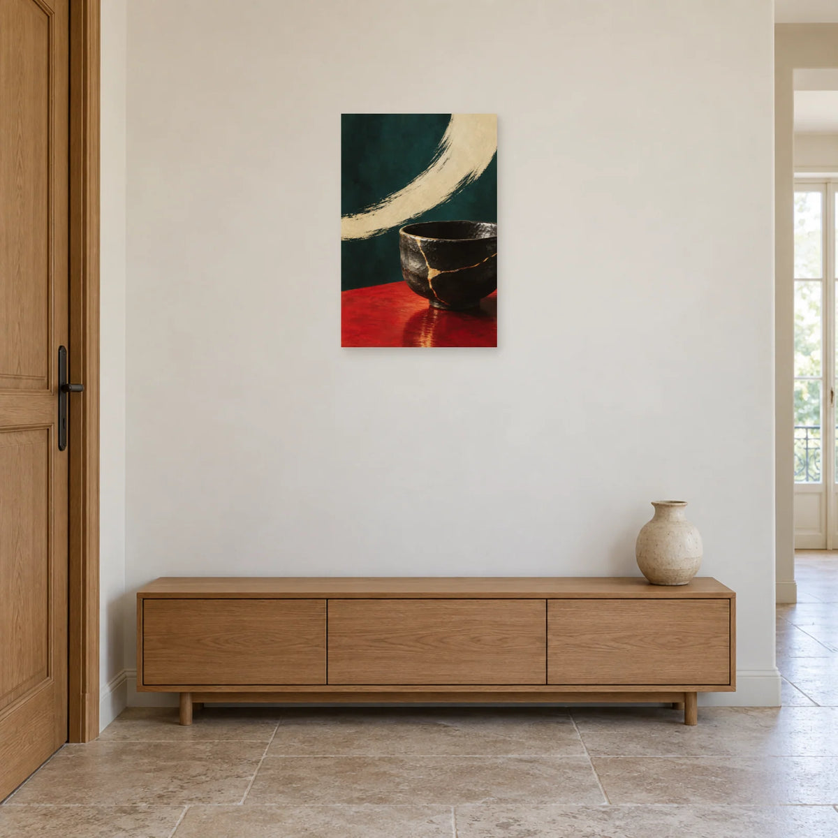 Affiche Kintsugi - Lignes d'or dans une entrée ou un couloir - Art Virtuoso