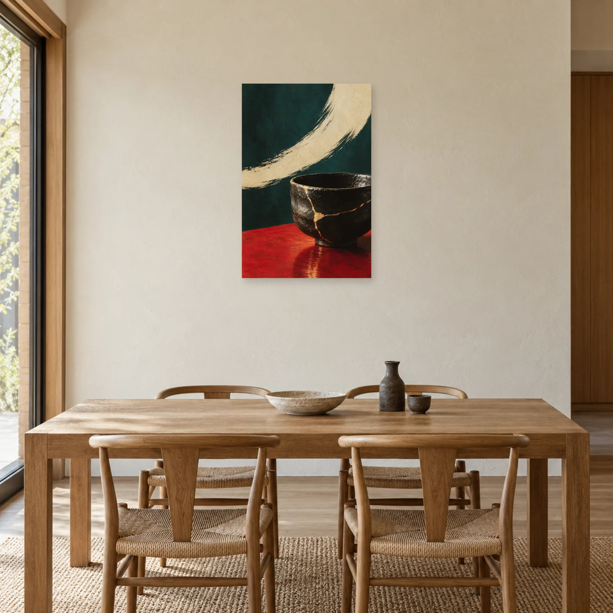Affiche Kintsugi - Lignes d'or dans une salle à manger - Art Virtuoso