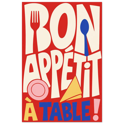Affiche Bon Appétit – À Table !, illustration graphique verticale, format 30 × 45 cm