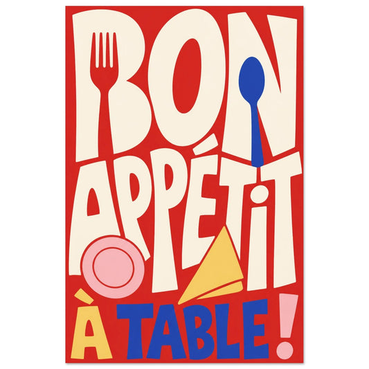 Affiche Bon Appétit – À Table !, illustration graphique verticale, format 30 × 45 cm