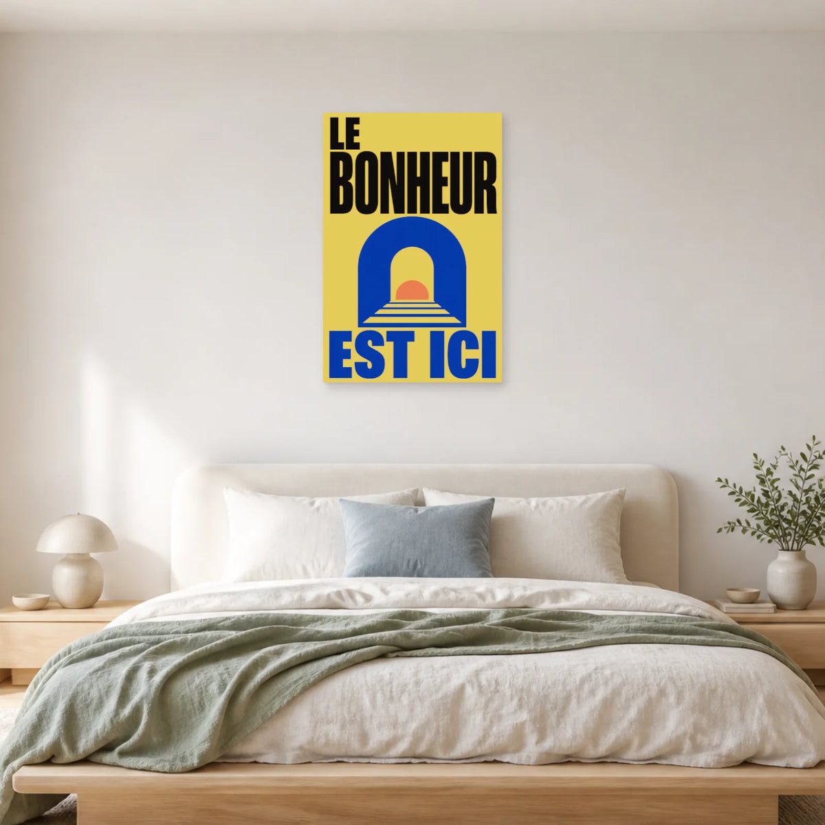 Affiche Le bonheur est ici – Arche solaire dans une chambre - Art Virtuoso