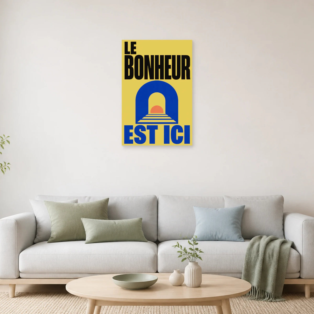 Affiche Le bonheur est ici – Arche solaire dans un salon - Art Virtuoso