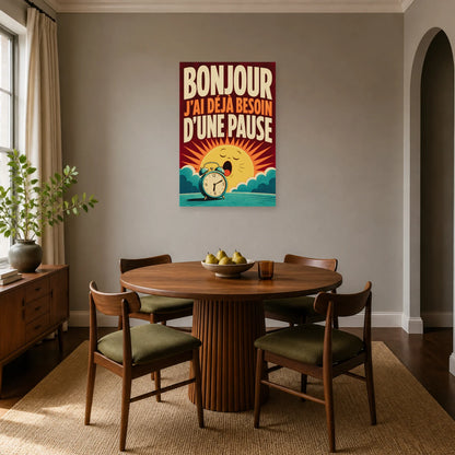 Affiche Bonjour – J’ai déjà besoin d’une pause dans une salle à manger - Art Virtuoso