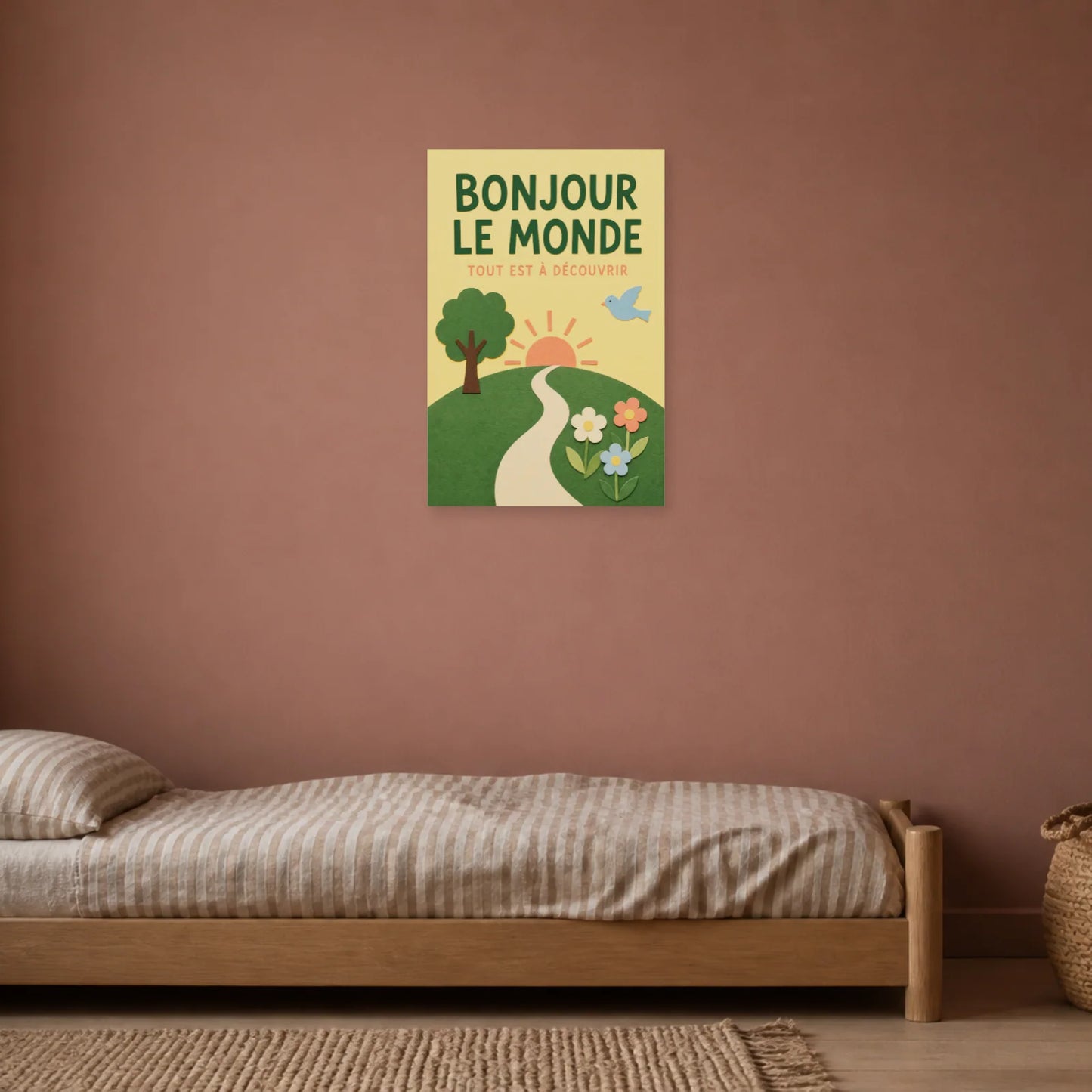 Affiche Bonjour le Monde – Tout Est à Découvrir dans une chambre - Art Virtuoso