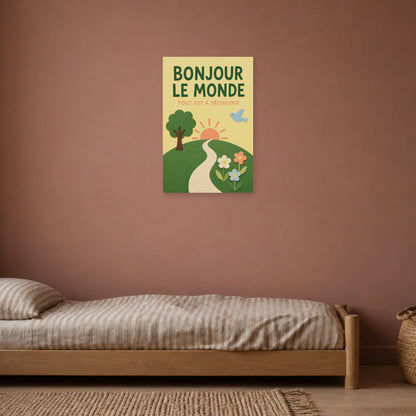 Affiche Bonjour le Monde – Tout Est à Découvrir dans une chambre - Art Virtuoso