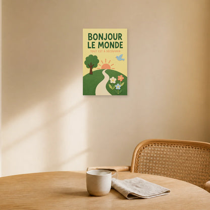 Affiche Bonjour le Monde – Tout Est à Découvrir dans une salle à manger - Art Virtuoso