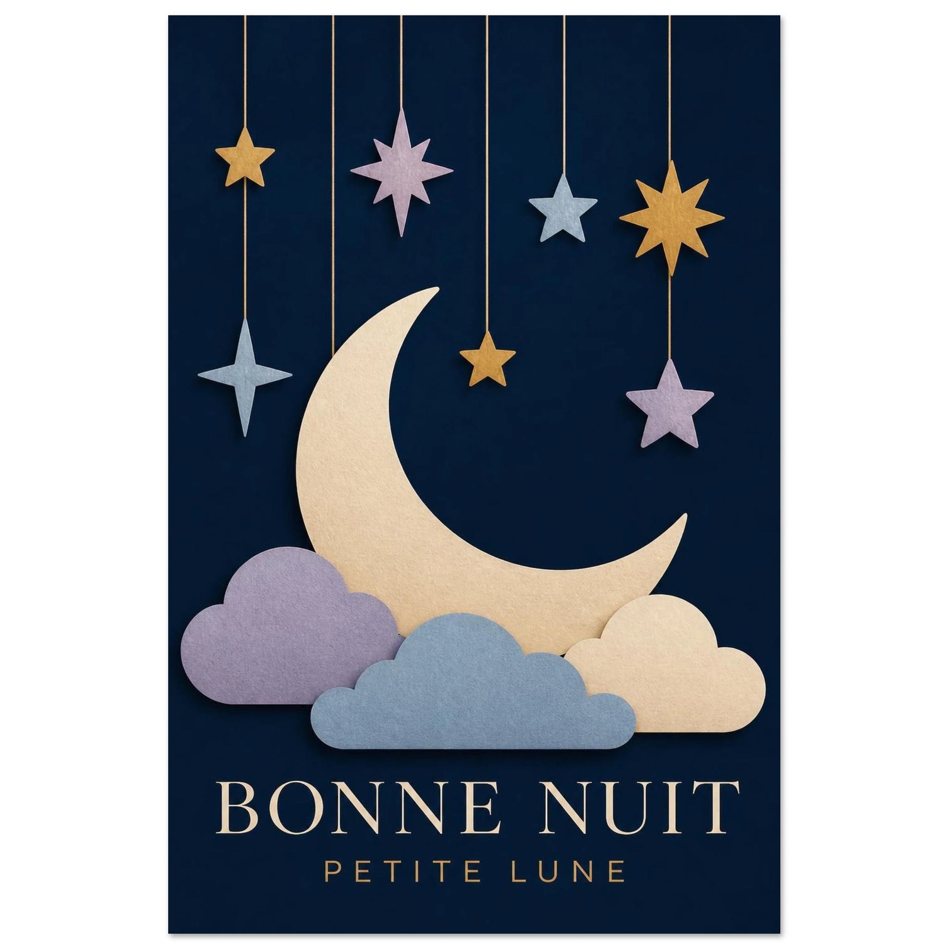 Affiche Bonne Nuit – Petite Lune, collage illustré verticale, format 30 × 45 cm