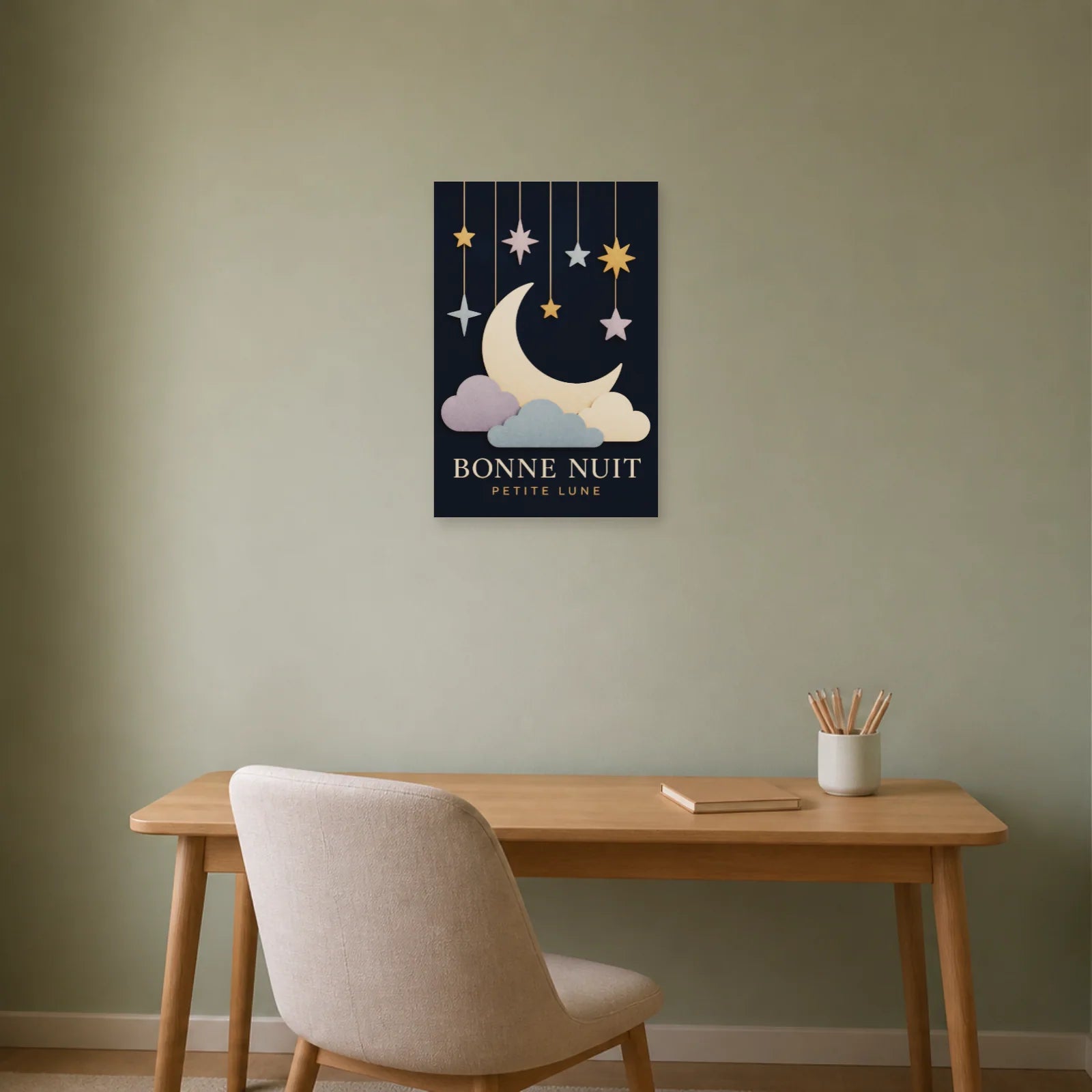 Affiche Bonne Nuit – Petite Lune dans un bureau - Art Virtuoso