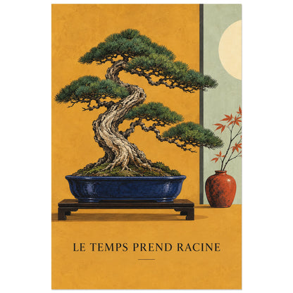 Affiche Bonsaï - Le temps prend racine, illustration peinte / nature morte décorative verticale, format 40 × 60 cm