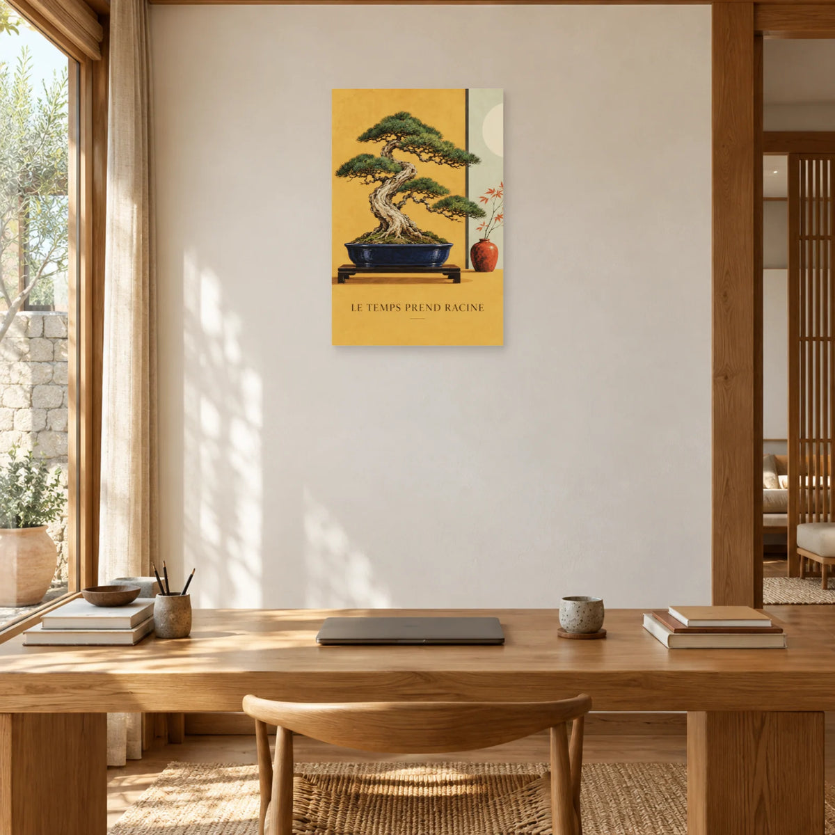 Affiche Bonsaï - Le temps prend racine dans un bureau - Art Virtuoso