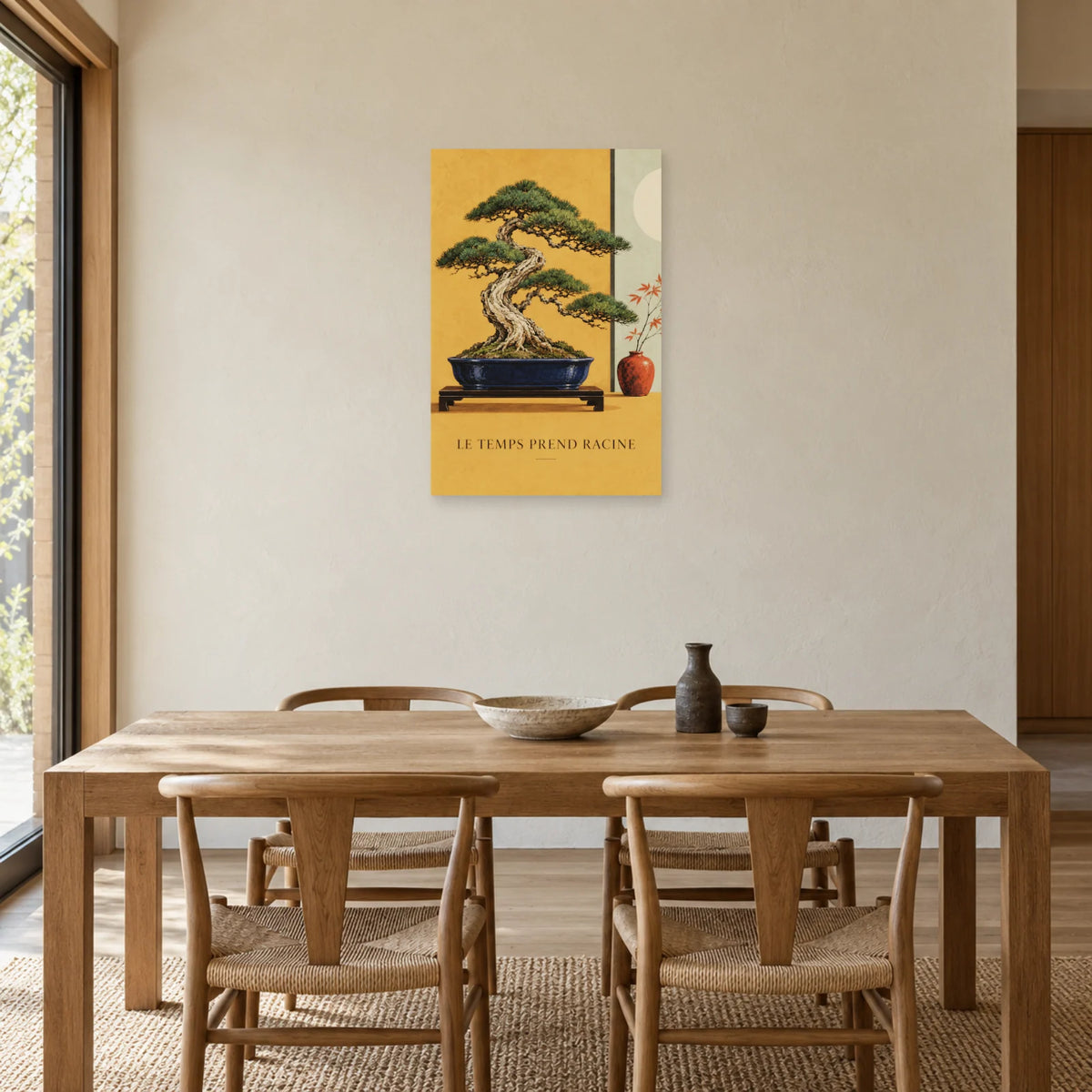 Affiche Bonsaï - Le temps prend racine dans une salle à manger - Art Virtuoso