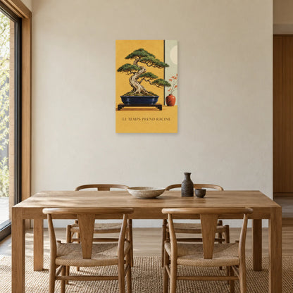 Affiche Bonsaï - Le temps prend racine dans une salle à manger - Art Virtuoso