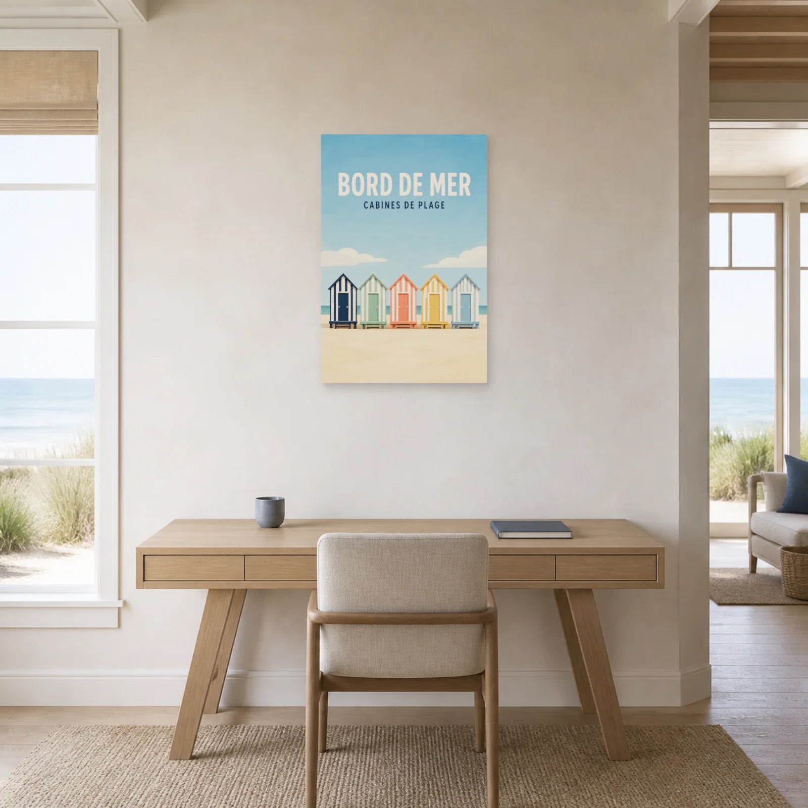 Affiche Bord de Mer – Cabines de Plage dans un bureau - Art Virtuoso