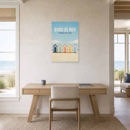 Affiche Bord de Mer – Cabines de Plage dans un bureau - Art Virtuoso