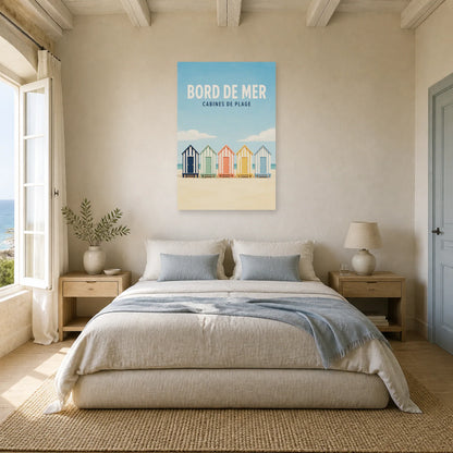Affiche Bord de Mer – Cabines de Plage dans une chambre - Art Virtuoso