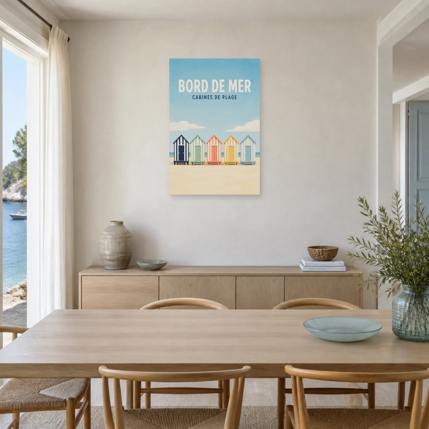 Affiche Bord de Mer – Cabines de Plage dans une salle à manger - Art Virtuoso