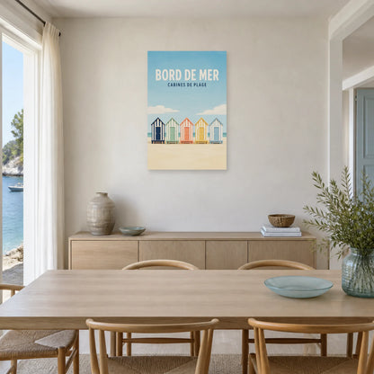 Affiche Bord de Mer – Cabines de Plage dans une salle à manger - Art Virtuoso