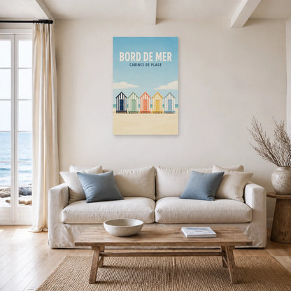 Affiche Bord de Mer – Cabines de Plage dans un salon - Art Virtuoso