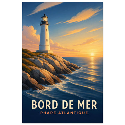 Affiche Bord de Mer – Phare Atlantique, illustration éditoriale verticale, format 40 × 60 cm
