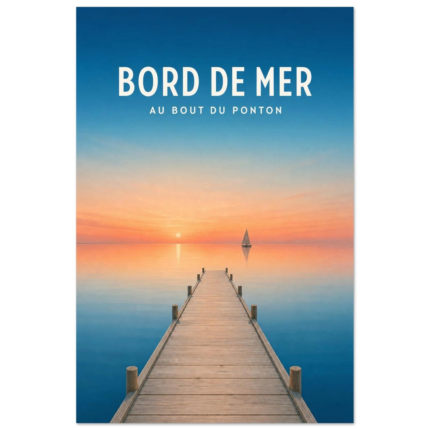 Affiche Bord de Mer – Au Bout du Ponton, gouache contemporaine verticale, format 30 × 45 cm