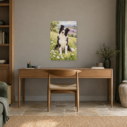 Affiche Border collie - Prairie de lumière dans un bureau - Art Virtuoso