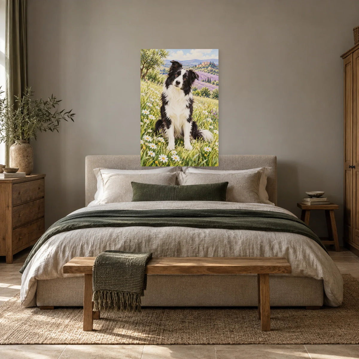 Affiche Border collie - Prairie de lumière dans une chambre - Art Virtuoso