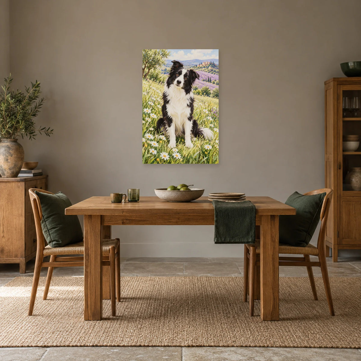 Affiche Border collie - Prairie de lumière dans une salle à manger - Art Virtuoso