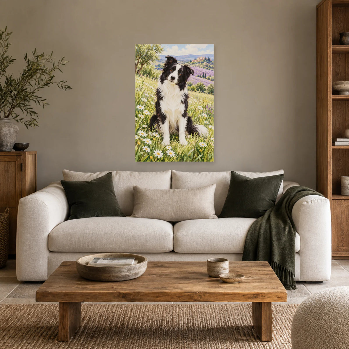 Affiche Border collie - Prairie de lumière dans un salon - Art Virtuoso