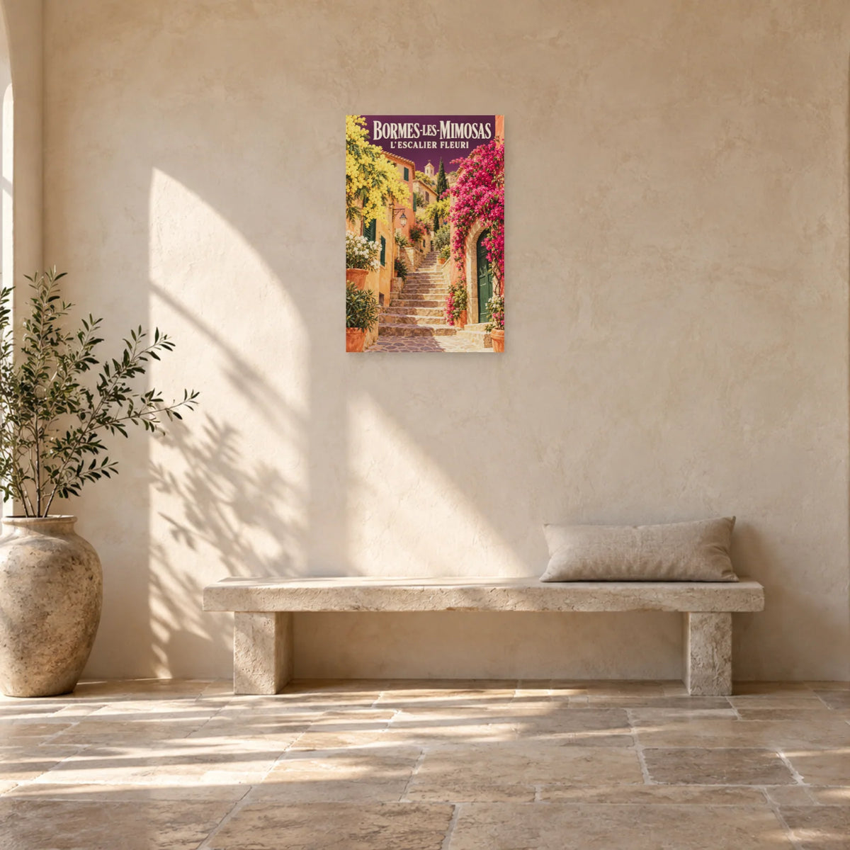 Affiche Bormes-les-Mimosas - L'escalier fleuri dans une entrée ou un couloir - Art Virtuoso