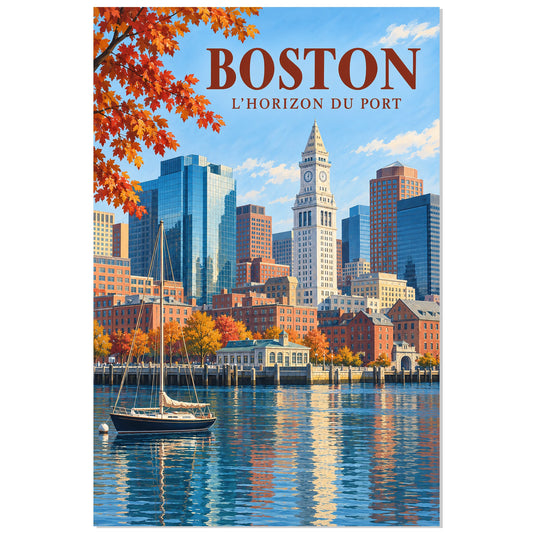 Affiche Boston – L’horizon du port, illustration architecturale / affiche de voyage / rendu peint verticale, format 30 × 45 cm