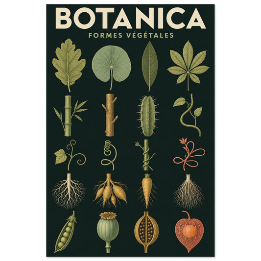 Affiche Botanica – Formes Végétales, gouache contemporaine verticale, format 30 × 45 cm