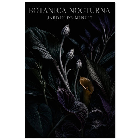 Affiche Botanica Nocturna – Jardin de Minuit, illustration éditoriale verticale, format 30 × 45 cm