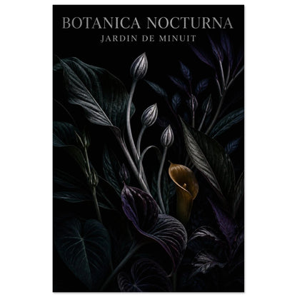 Affiche Botanica Nocturna – Jardin de Minuit, illustration éditoriale verticale, format 40 × 60 cm