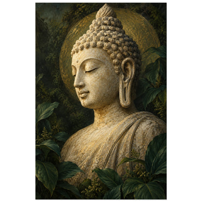 Illustration Bouddha sur fond vert sombre, affiche 60 × 90 cm